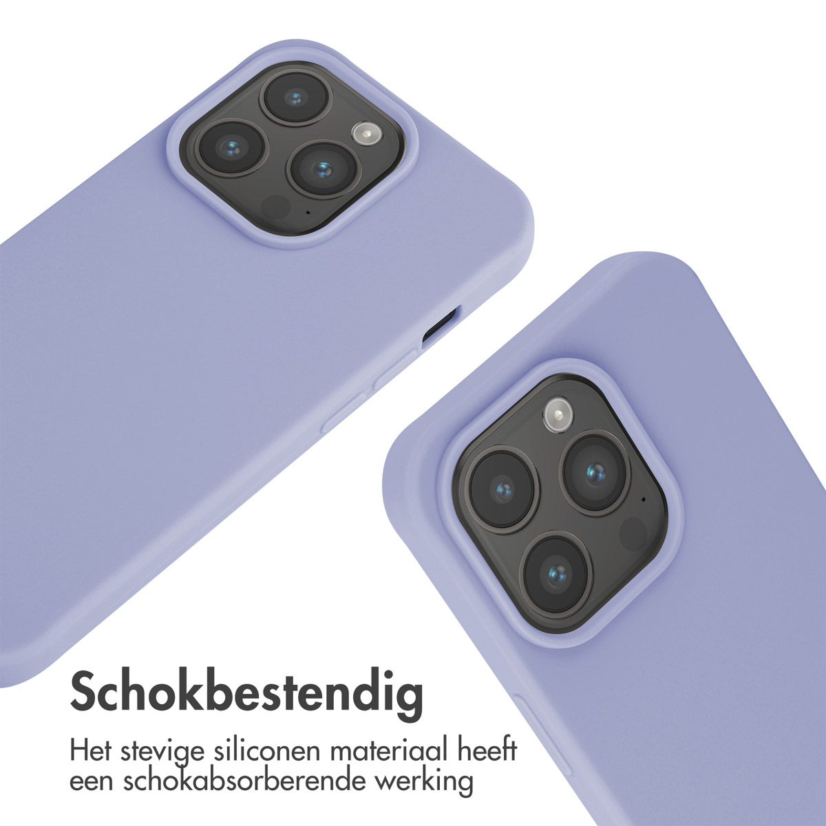 Zwei lila Handyhüllen mit Kamerasystem auf weißem Hintergrund.