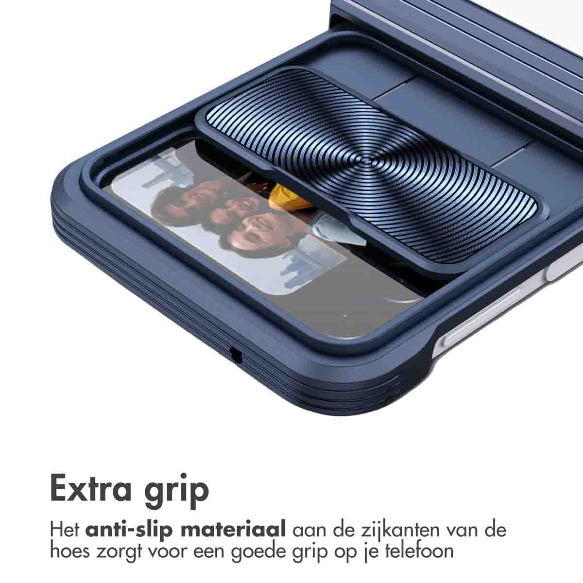 Coque de téléphone bleu foncé avec texture spirale et écran.