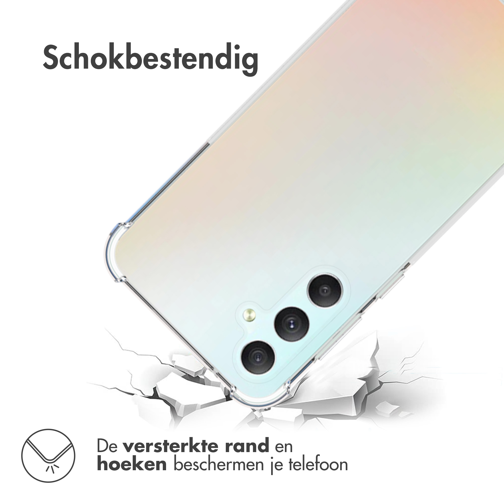 Handyhülle auf einer Oberfläche mit Rissen. Die Handyhülle ist klar.