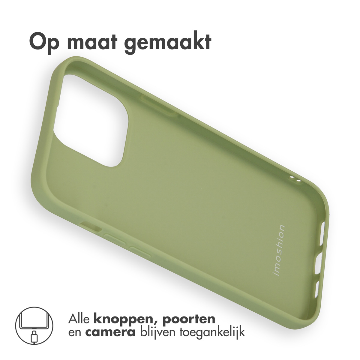 Een groene telefoonhoes ligt op een witte achtergrond.