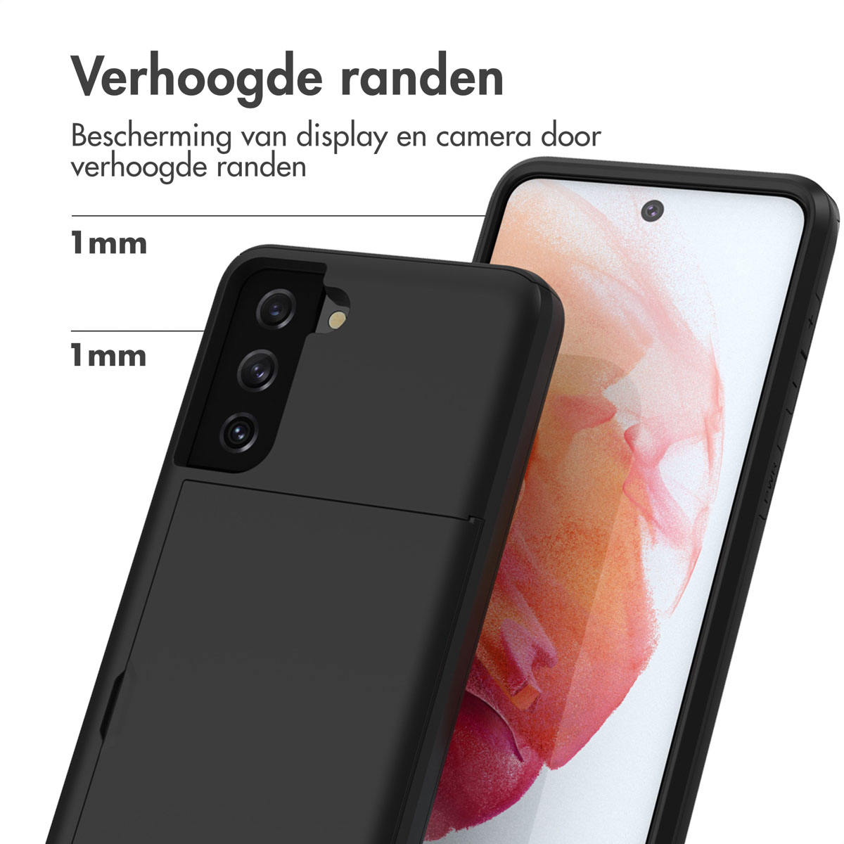 Zwarte telefoonhoes op een telefoon. Witte achtergrond.