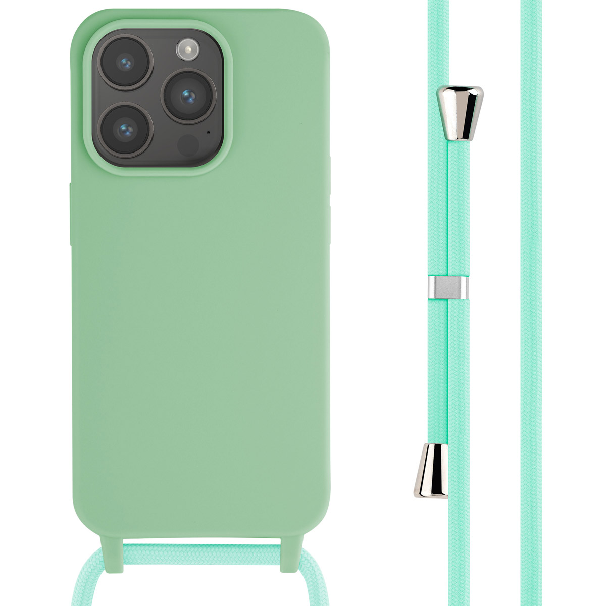Coque verte avec cordon vert menthe.