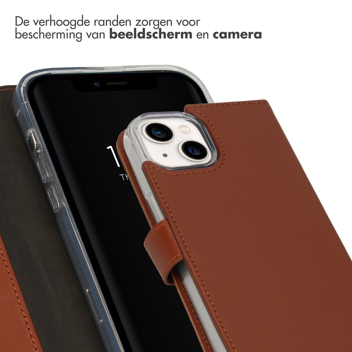 Coque de téléphone marron. Fond blanc.