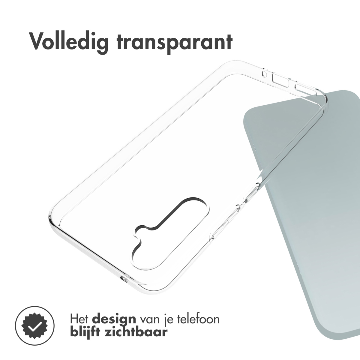 Transparente Handyhülle mit Ausschnitt für Kamera und Tasten.