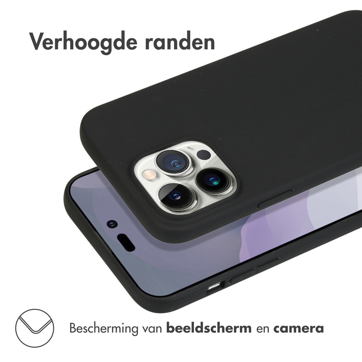 Zwarte hoes over een smartphone met cameralenzen.