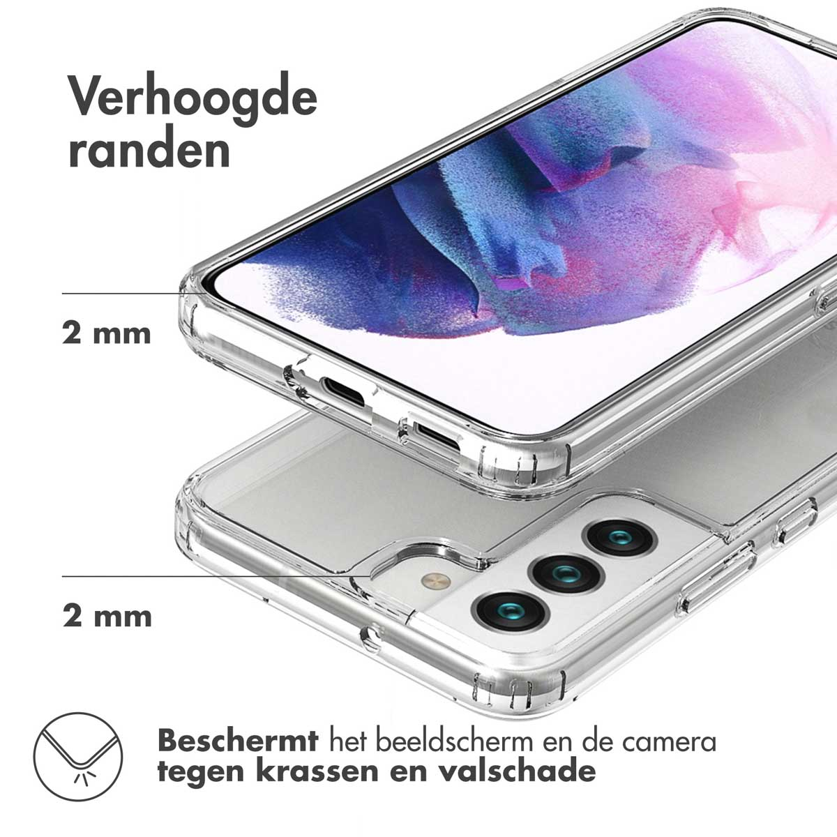 Custodia trasparente per telefono con bordi rialzati di 2 mm.
