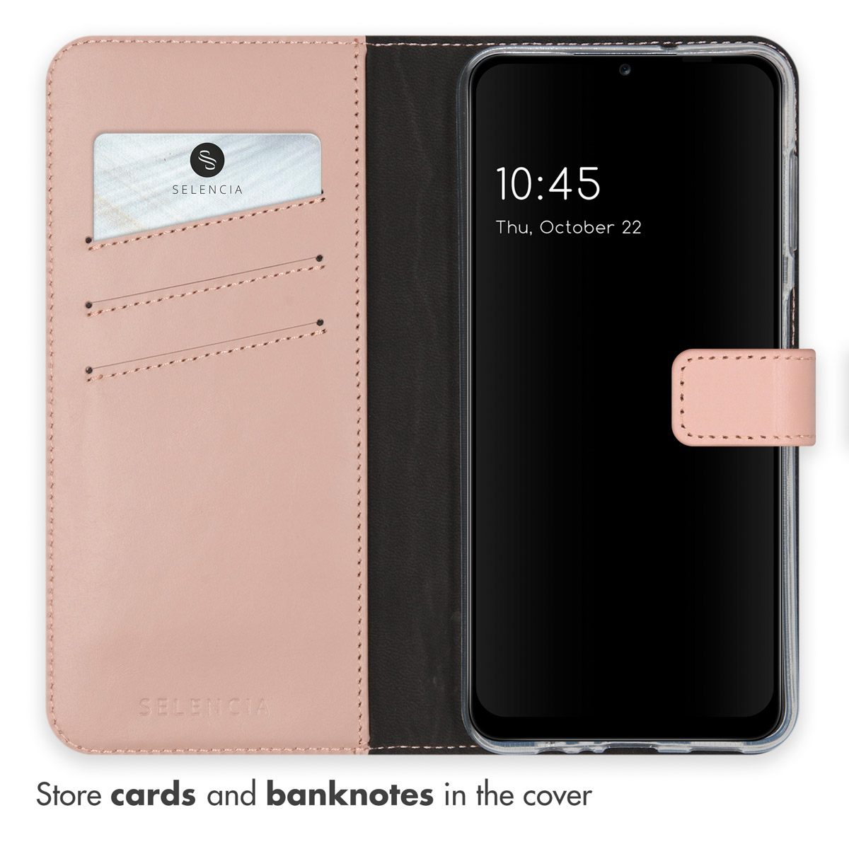 SELENCIA Étui à rabat en cuir véritable, Couvre-livre, Samsung, Galaxy A13 (5G)/ Galaxy A04s, Rose clair