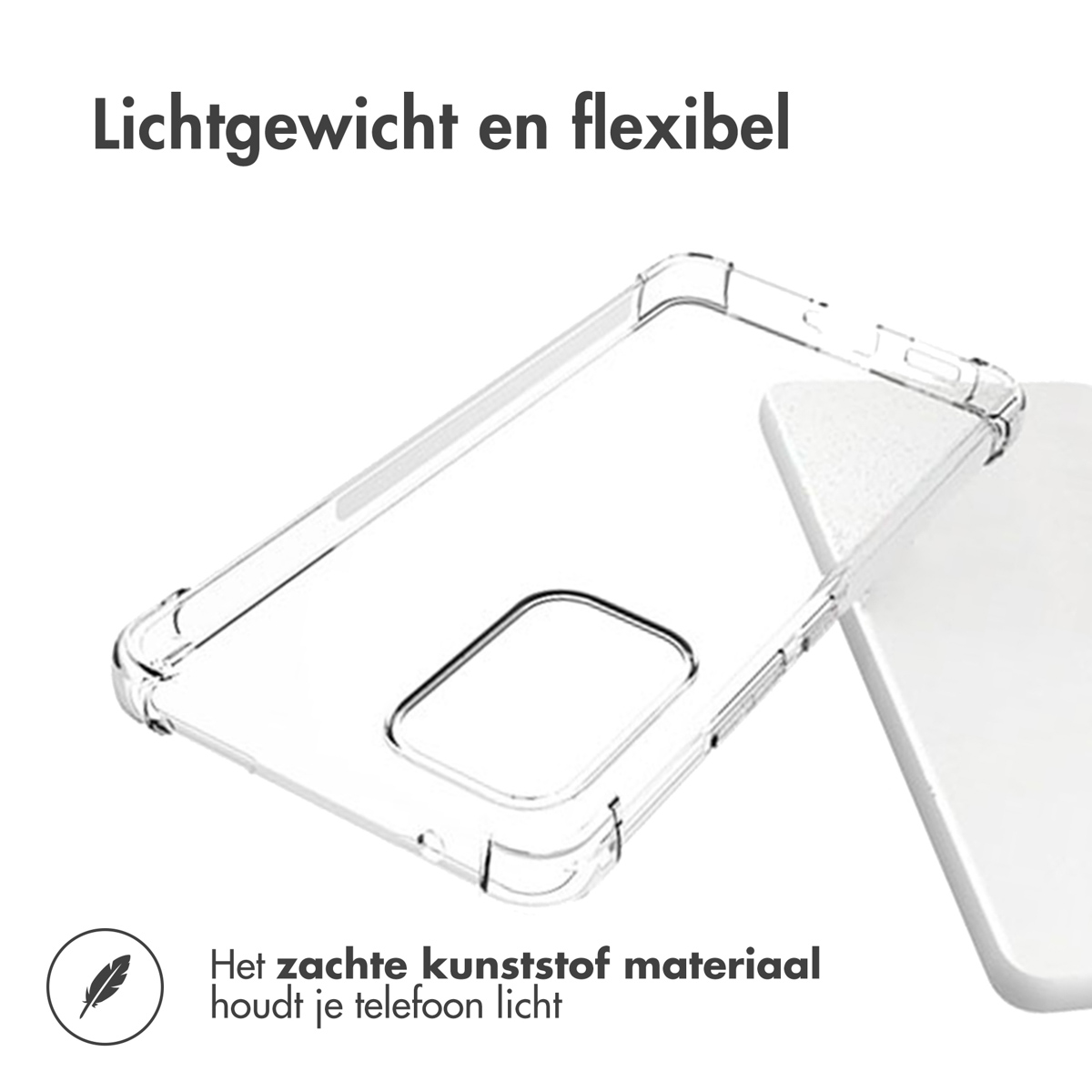 Transparant telefoonhoesje. De hoes is gemaakt van zacht plastic en is lichtgewicht.