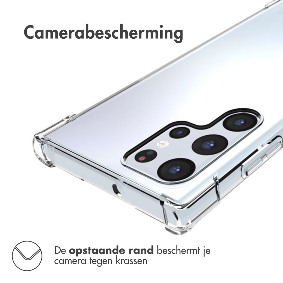 Doorzichtige telefoonhoes met verhoogde randen beschermt cameralenzen tegen krassen.