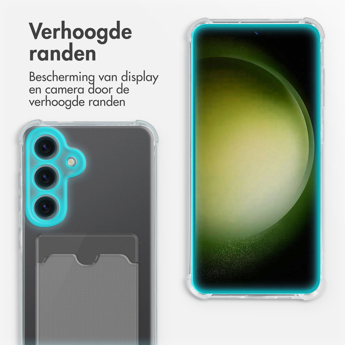 Transparante telefoonhoes met verhoogde randen voor scherm- en camerabescherming.
