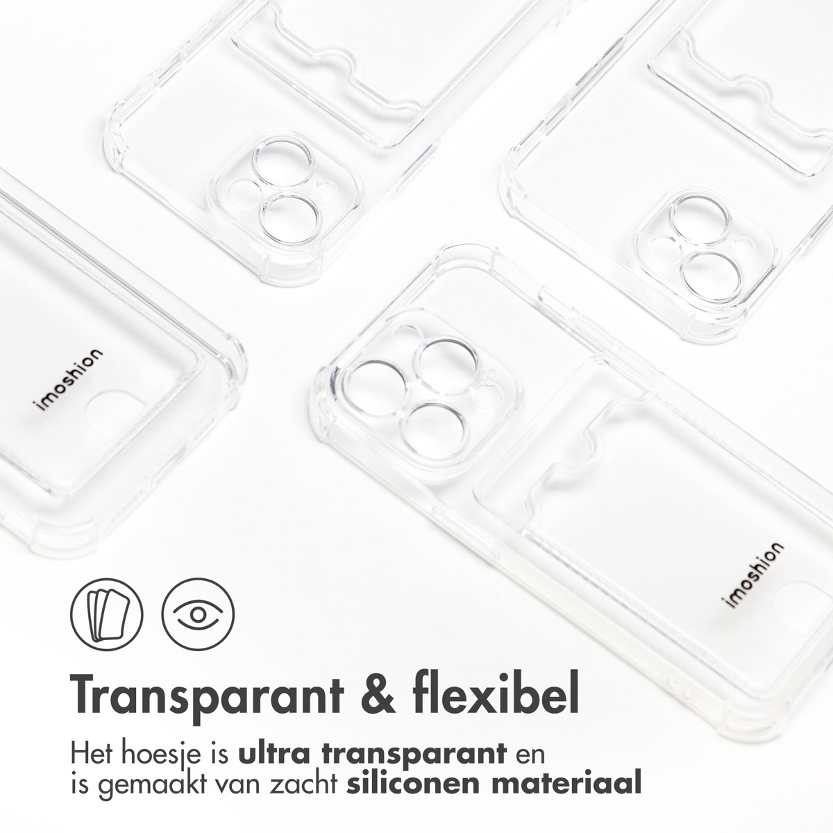 Coques de téléphone transparentes. Texte : Transparent et flexible. L'étui est ultra transparent et en silicone souple.