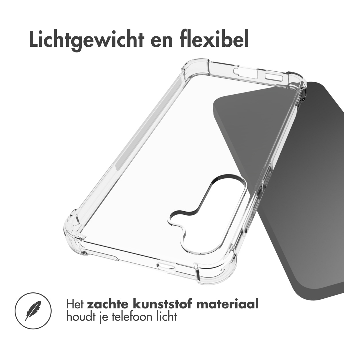 Une coque de téléphone transparente est présentée, avec un téléphone à l'intérieur. La coque est transparente.
