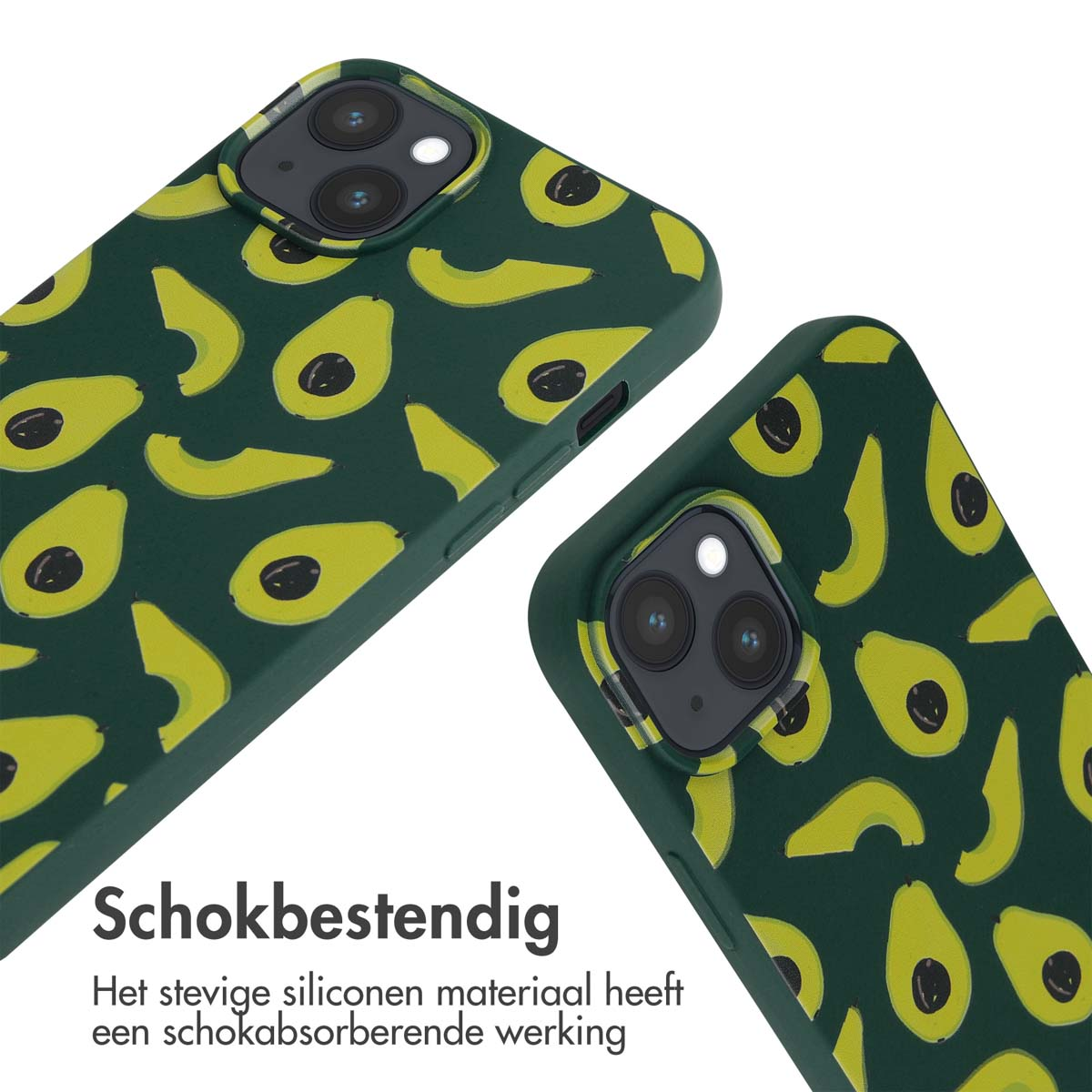 Deux coques de téléphone avec un motif avocat sur fond sombre.