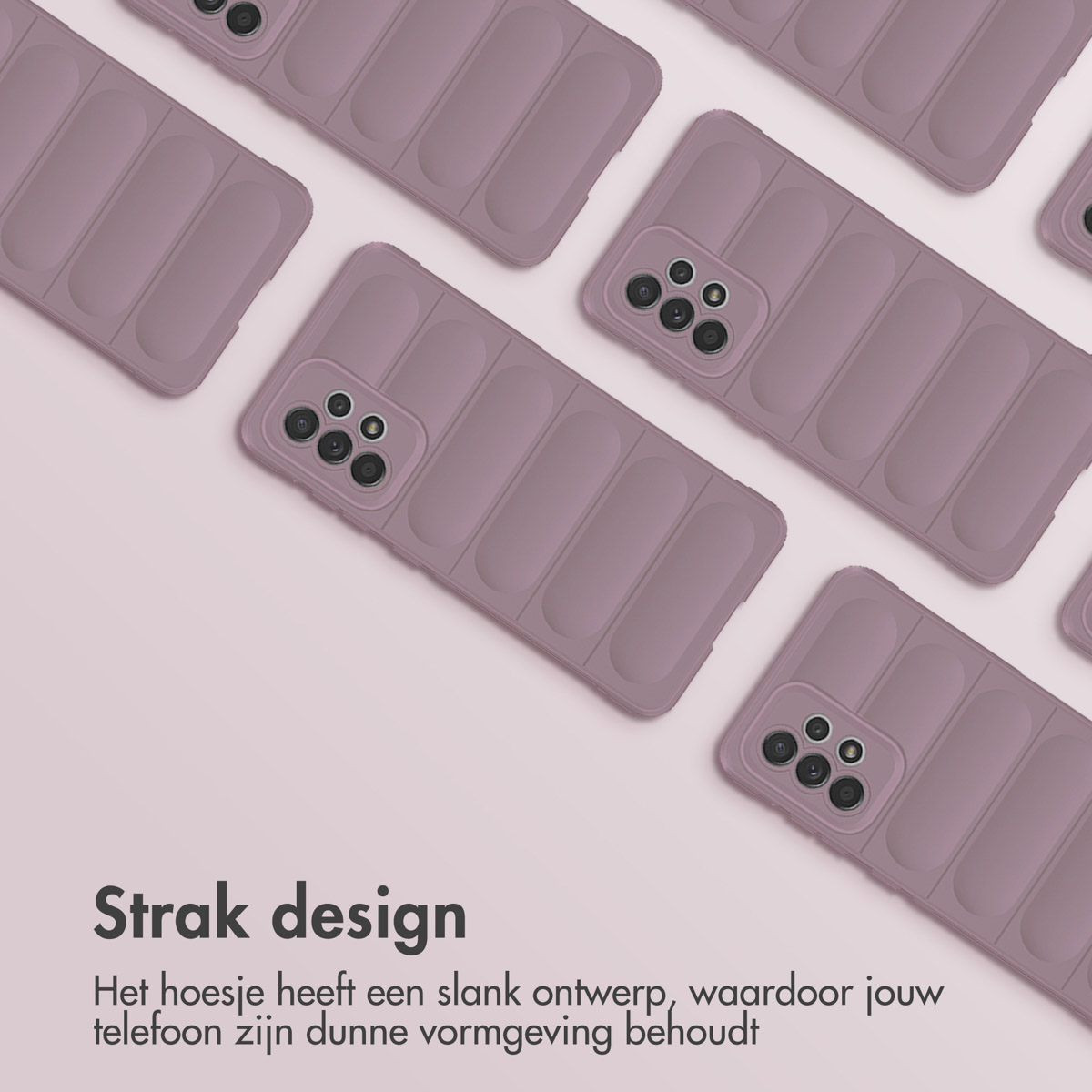 Étuis mauves avec un design élégant, offrant une forme de téléphone mince sur un fond rose.