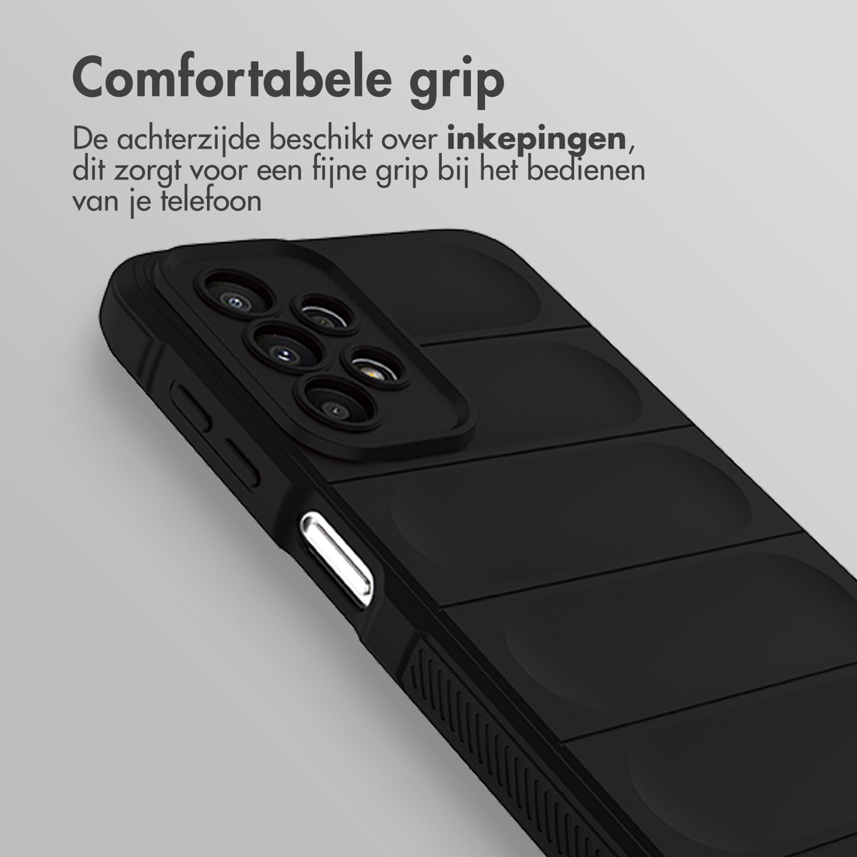 Black phone case, with a phone inside. The phone case has a unique design.