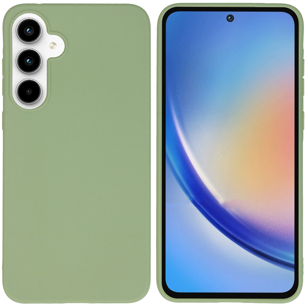 Deux coques de téléphone, une verte, et l'autre est un téléphone avec un écran.