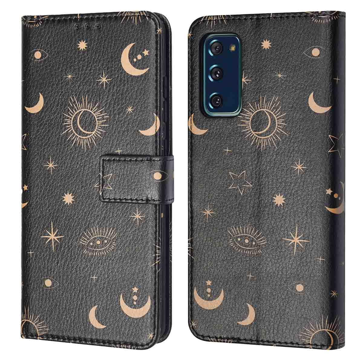 Coque de téléphone avec un design céleste avec lunes et étoiles. C'est un folio.