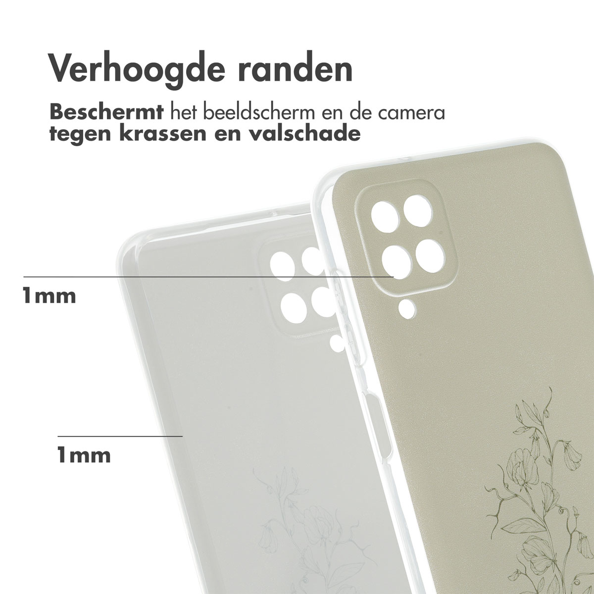 Telefoonhoesje met een bloemenontwerp, twee hoesjes zijn zichtbaar.