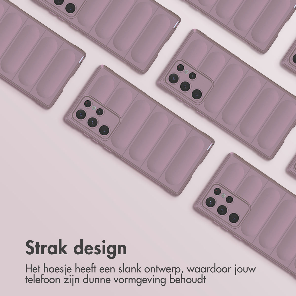 Mauve telefoonhoesjes in een herhalend patroon. Elk heeft een rechthoekig ontwerp.