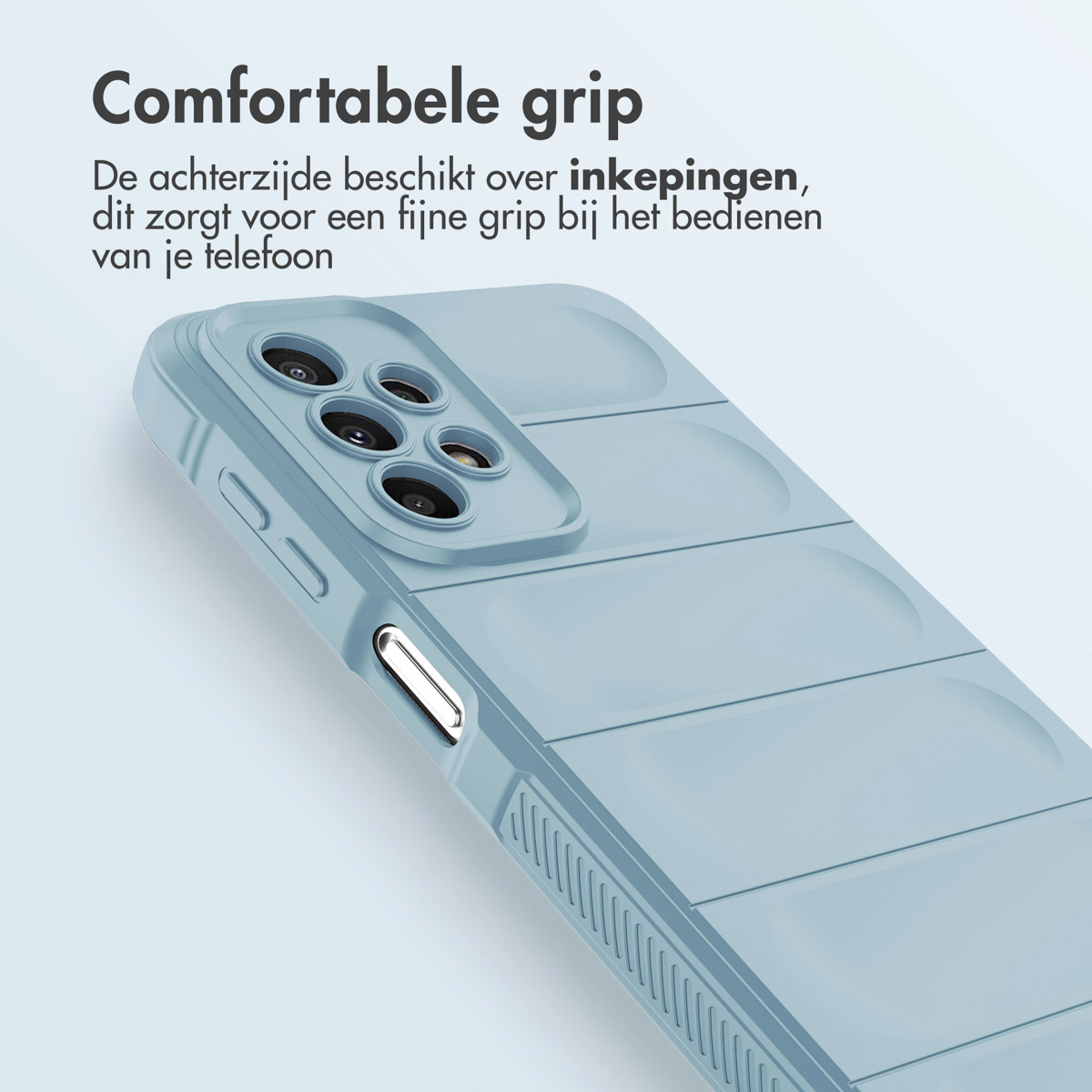 Dark blue phone case on a phone, with the phone's edges visible. A white background.