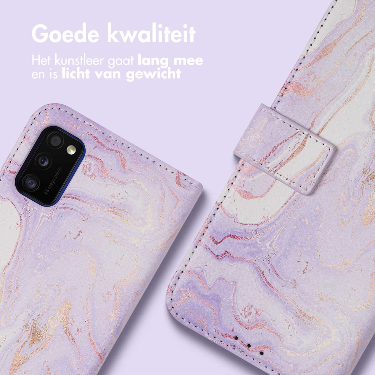 Lila Marmor Handyhülle mit 48 Megapixel Kameraausschnitt.