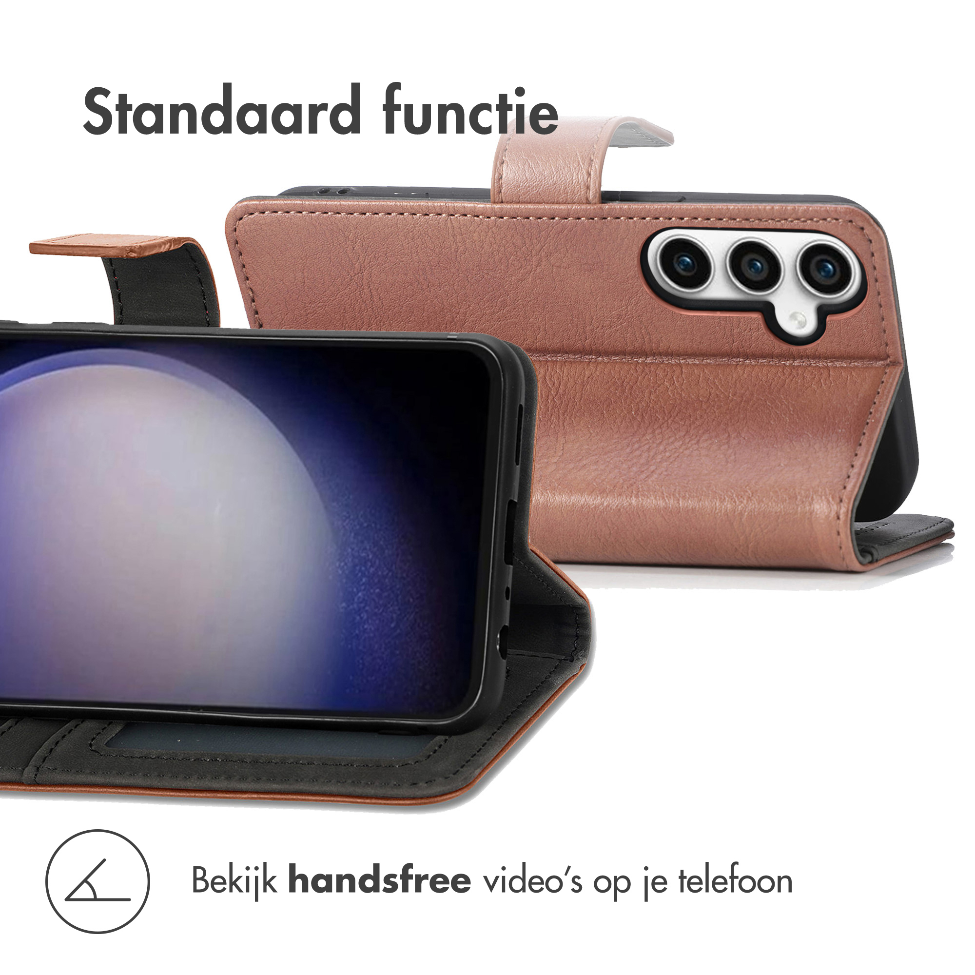 Roze telefoonhoesje met camera en scherm.