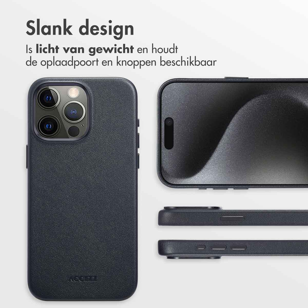 Zwarte telefoonhoes, die de zijkant van de telefoon toont. De telefoon is zwart.