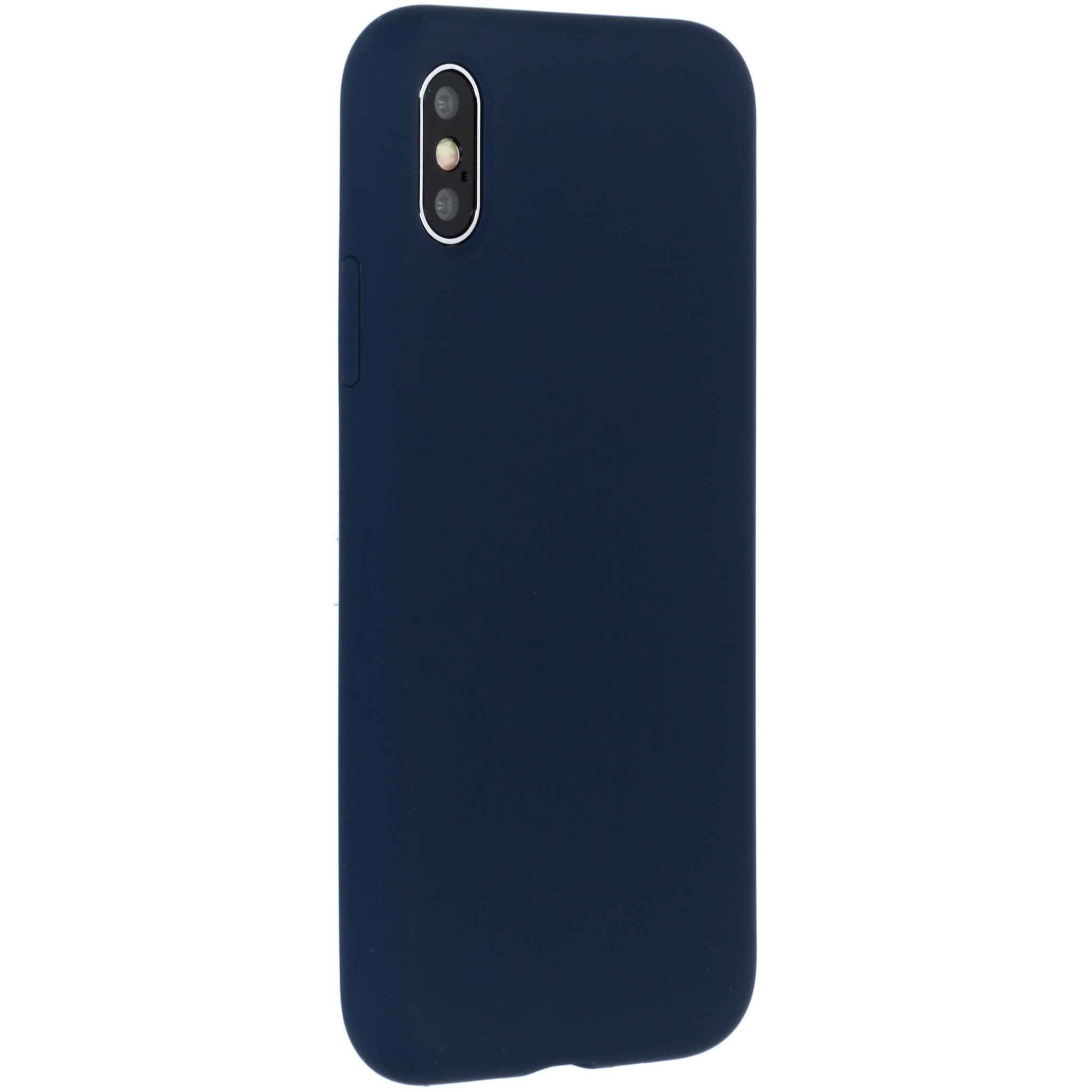 Custodia per telefono blu scuro con due fotocamere posteriori.