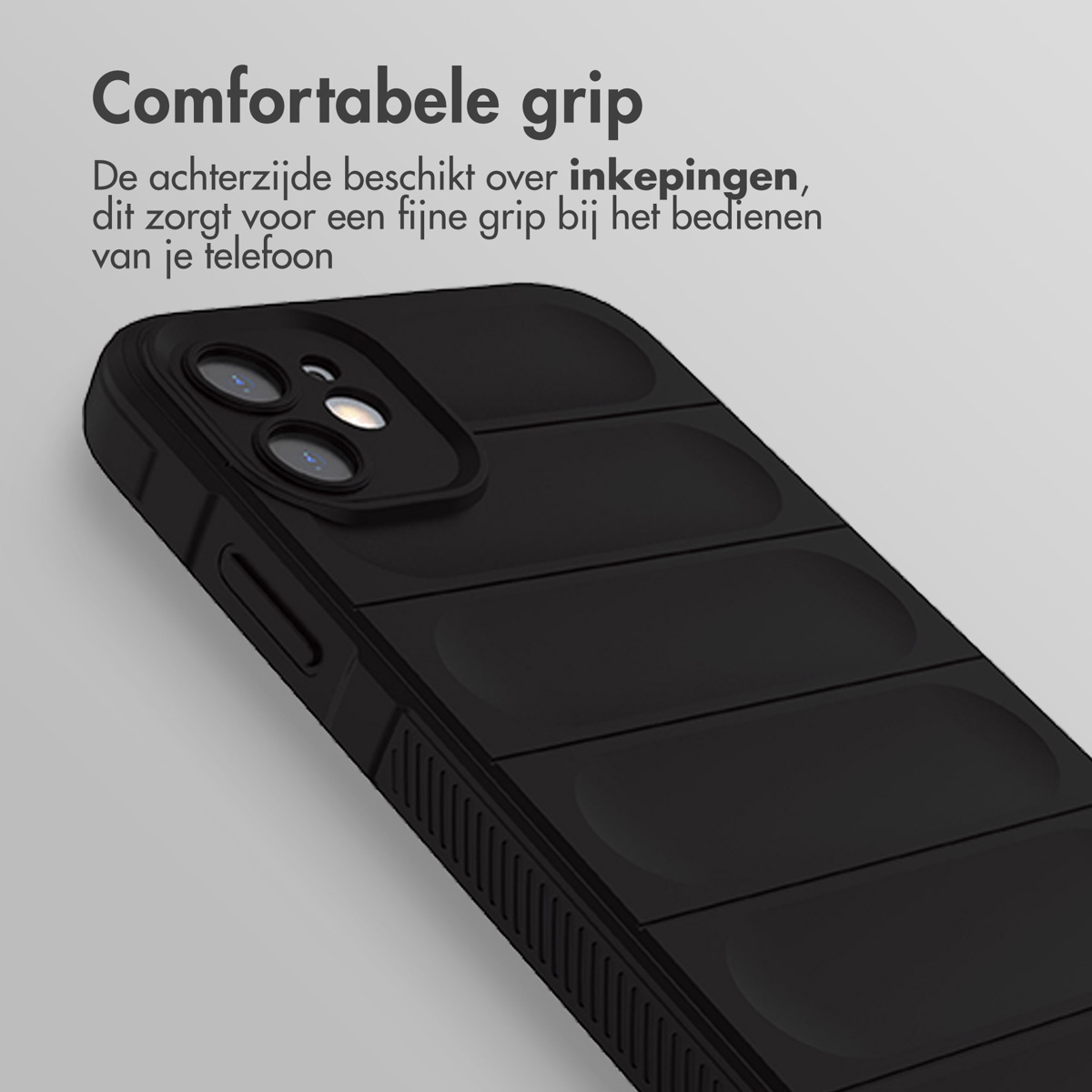 Coque de téléphone noire avec des crêtes. Le téléphone est partiellement visible.