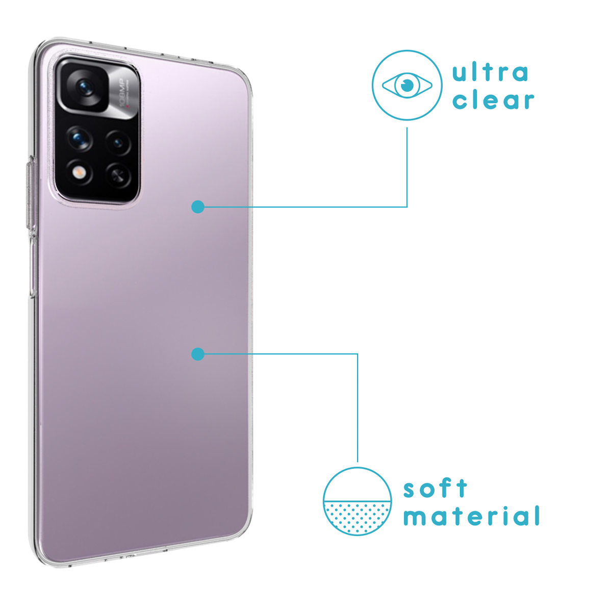 Coque de téléphone violette avec un téléphone et le texte ultra clair et matériau doux.