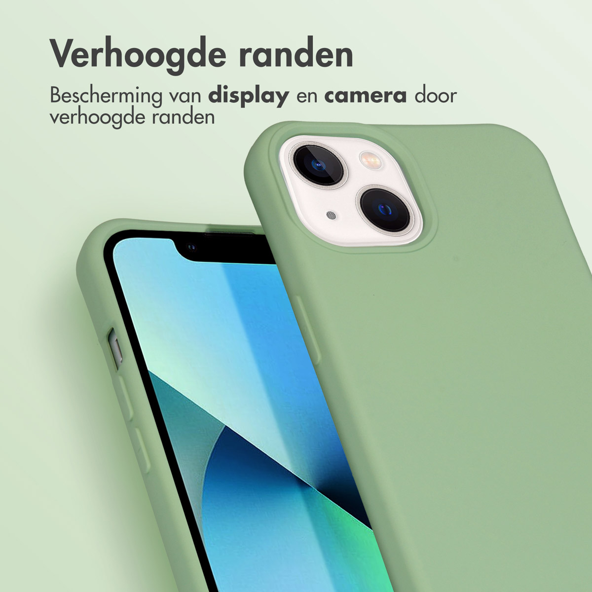 Hellgrüne Handyhülle mit einem Telefon darin. Die Kamera ist sichtbar.