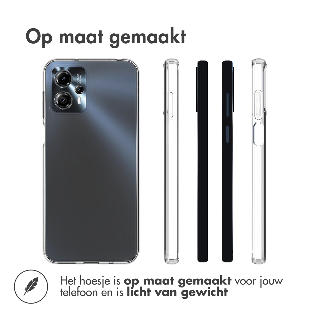 Uno smartphone con modulo fotocamera e tre custodie per telefono accanto.