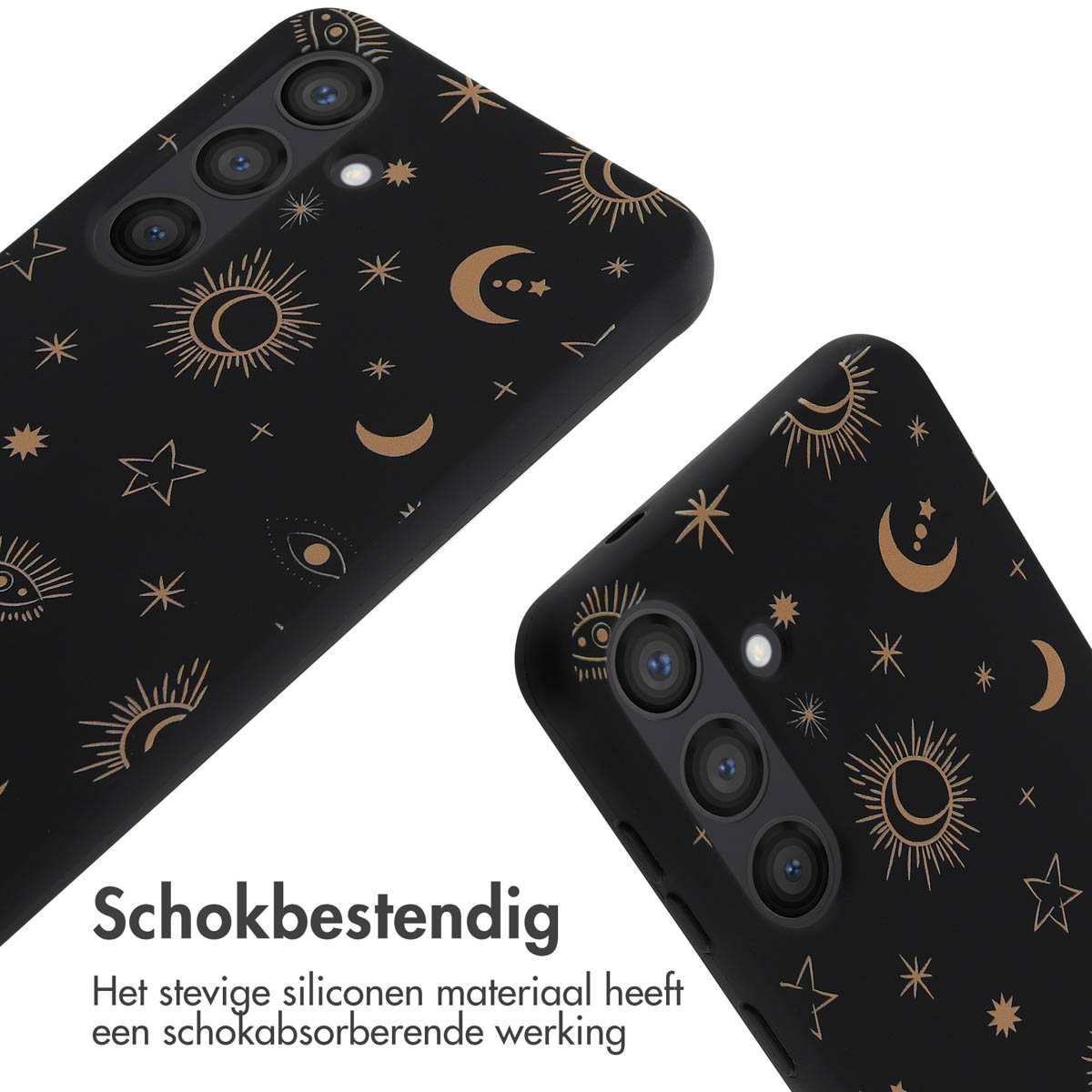 Zwarte telefoonhoesjes met gouden sterrenmotief.