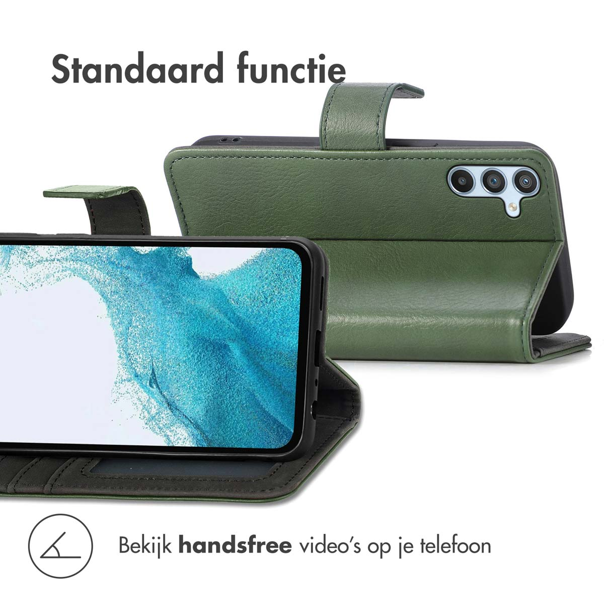 Groene telefoonhoes in standaardmodus met telefoonscherm.