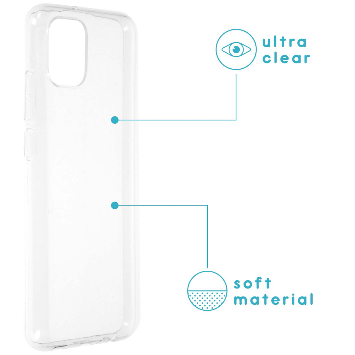 Coque de téléphone transparente avec mentions ultra clair et matière souple.