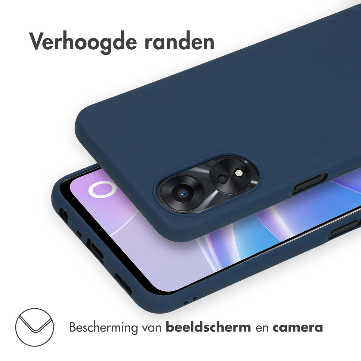 Coque de téléphone bleu foncé sur un smartphone avec module caméra.