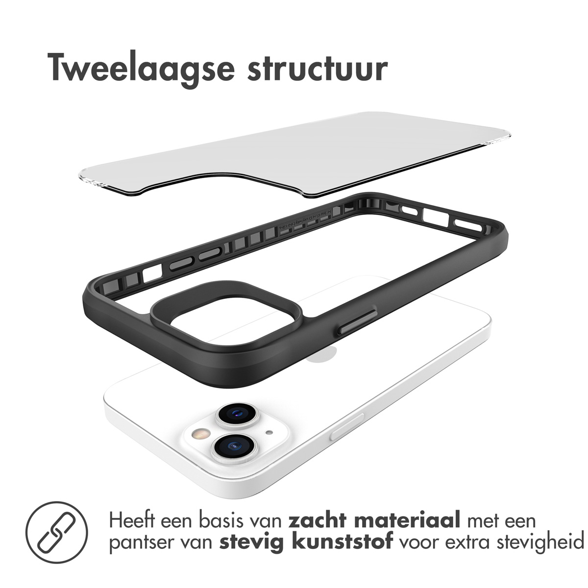 Structure à deux couches : Étui noir sur téléphone blanc, avec protection.