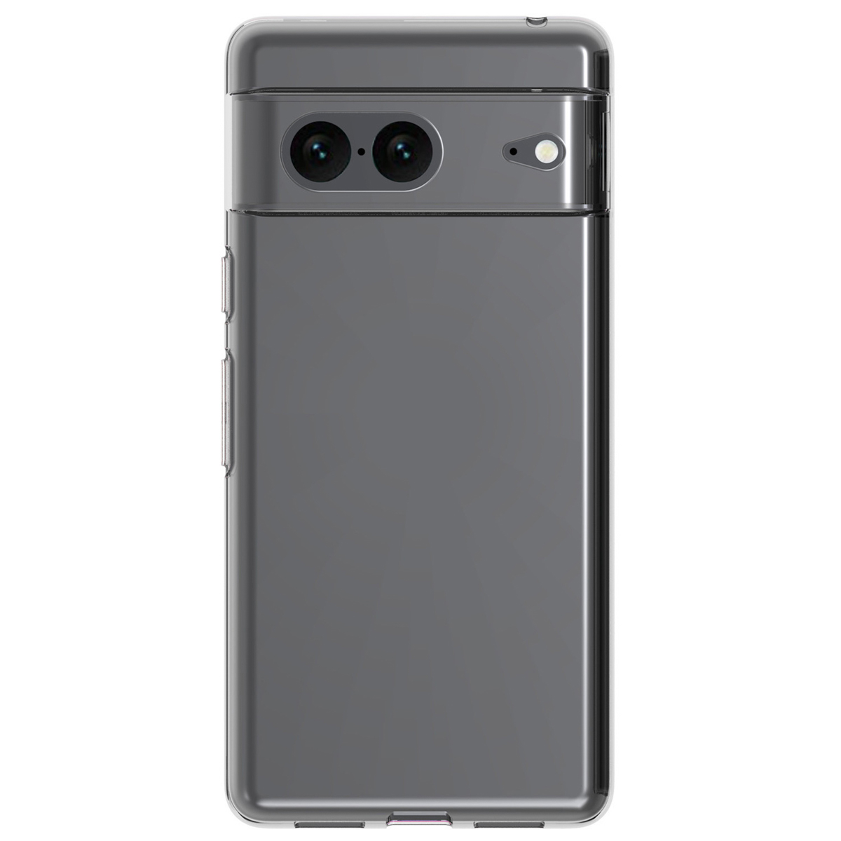 Achterkant van een donkere smartphone met twee cameralenzen en flitser.