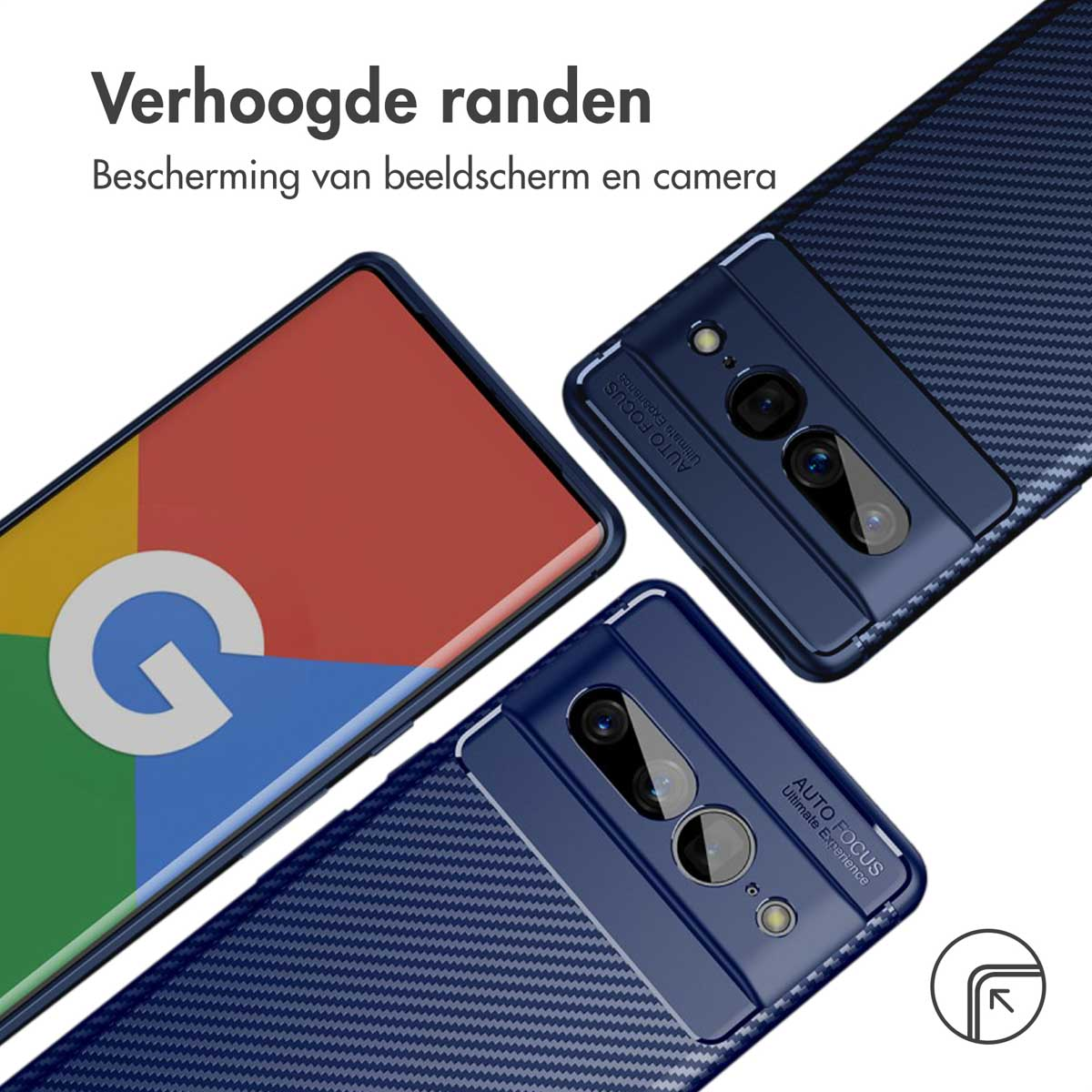 Blauer Handyhülle mit Google-Logo auf einem Bildschirm