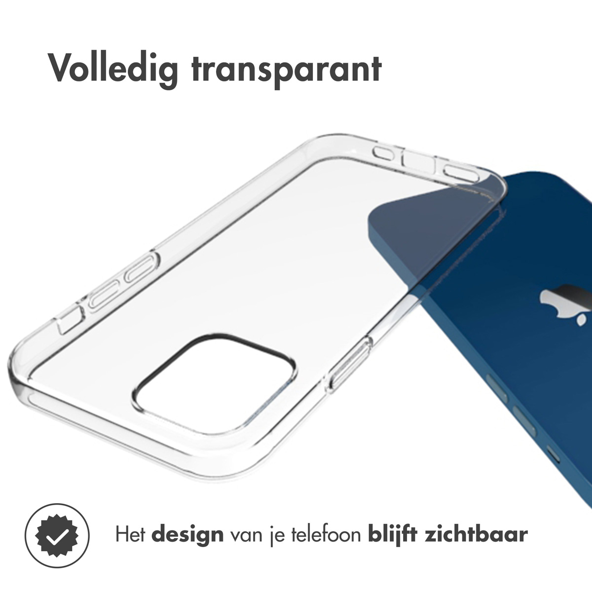 Custodia trasparente per telefono su un telefono blu. Il design del telefono è visibile.