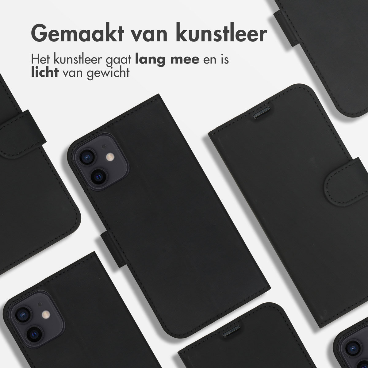 Black phone cases. Some have open covers. The background is white.