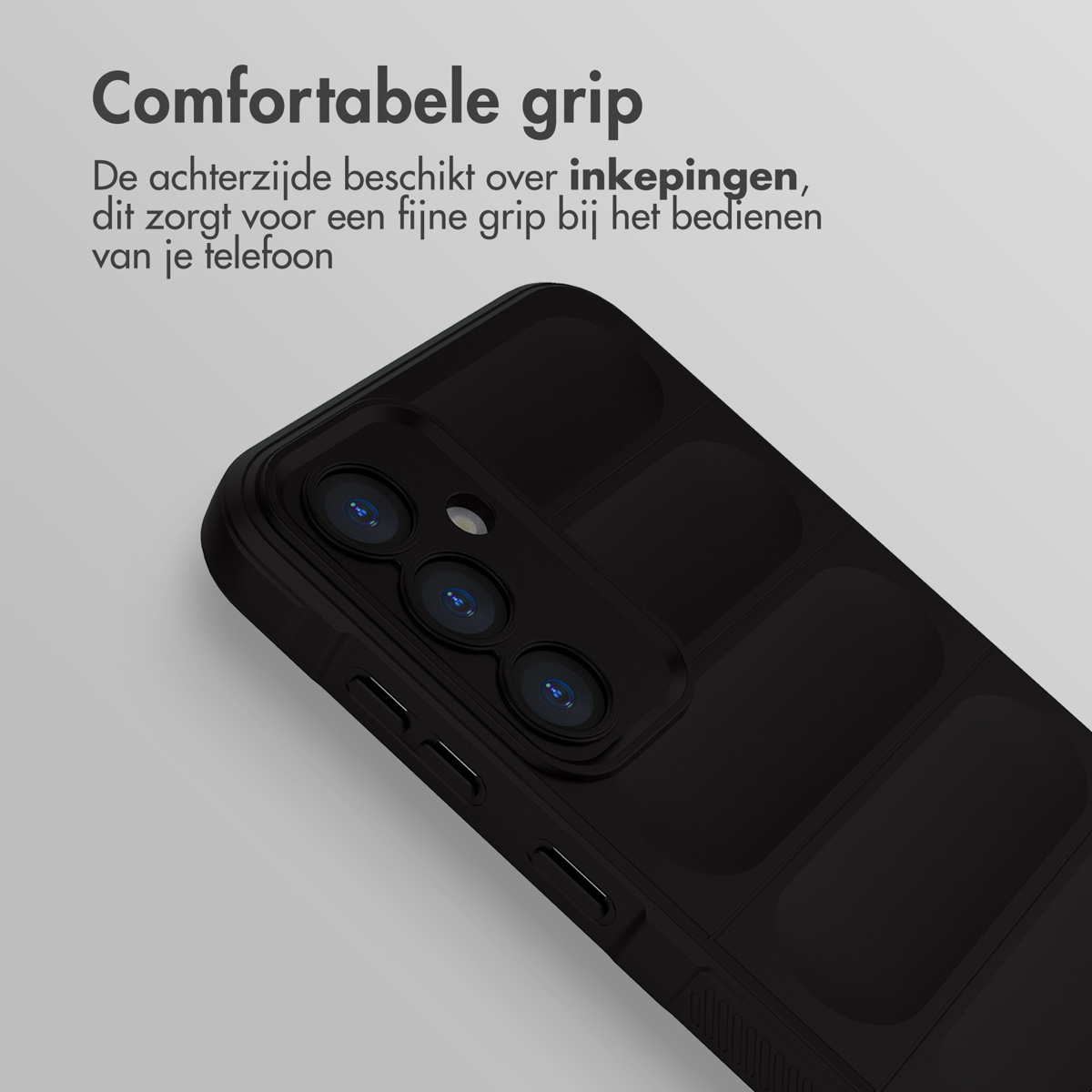 Custodia nera per telefono con fotocamera e texture grip.