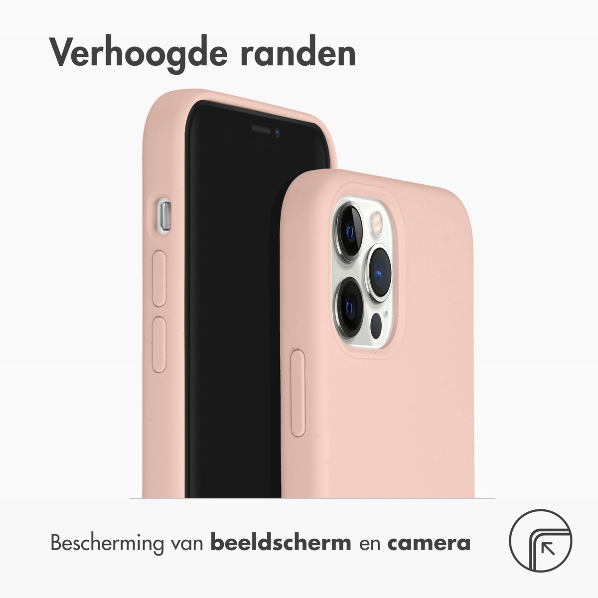 Twee telefoons in hoesjes. De telefoon vooraan heeft een zwart scherm, die erachter is schuin.