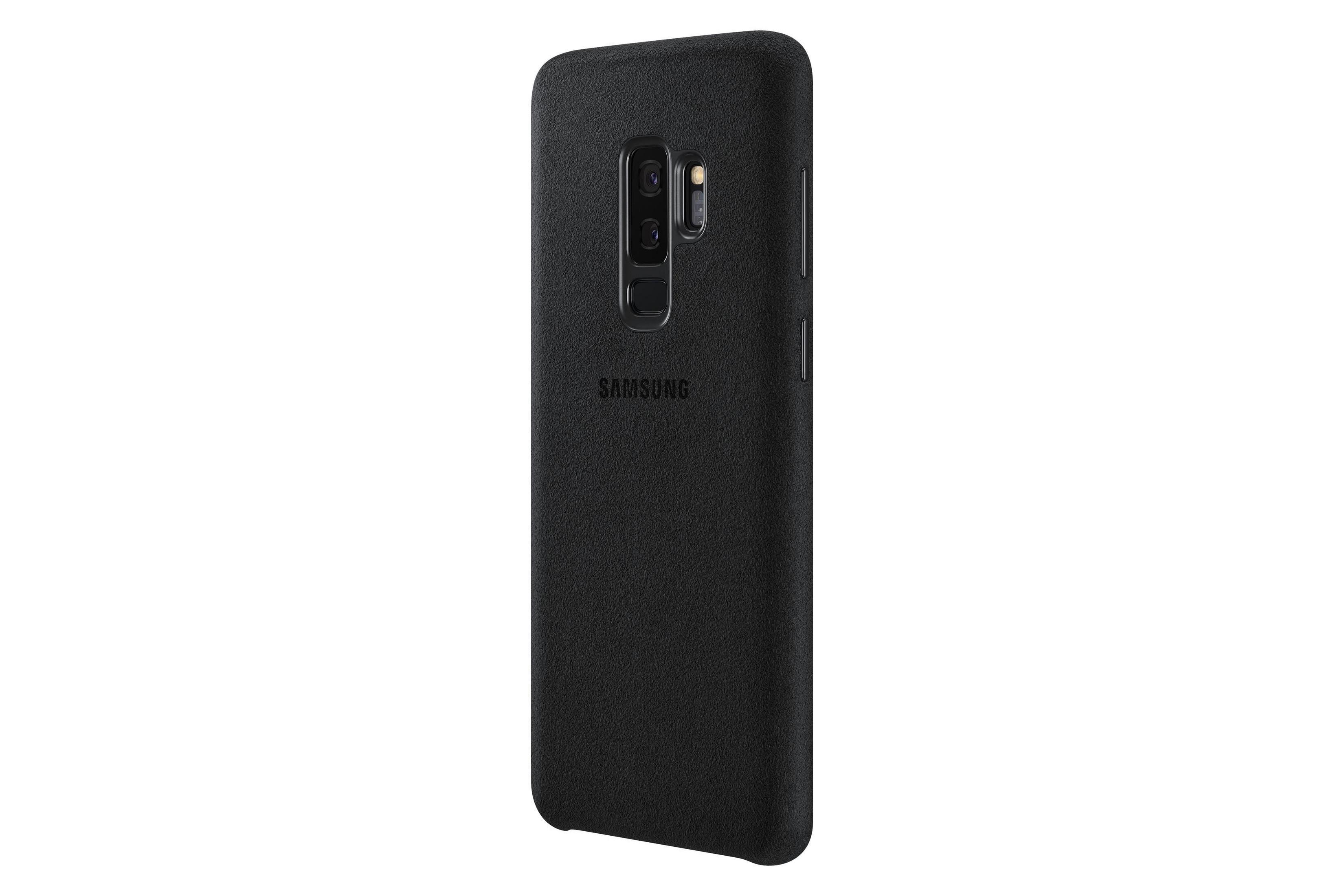 Schwarze Handyhülle mit Samsung-Logo, Rückansicht.