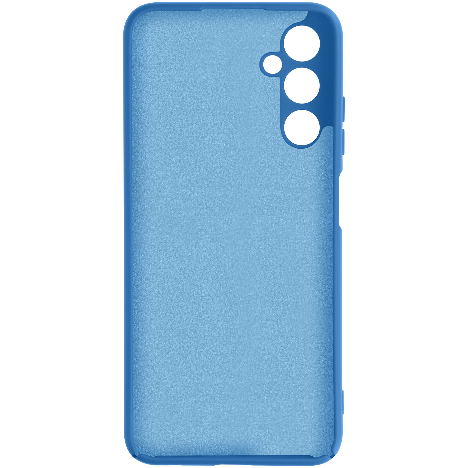 Custodia blu per telefono. Tre fori in alto per le fotocamere.