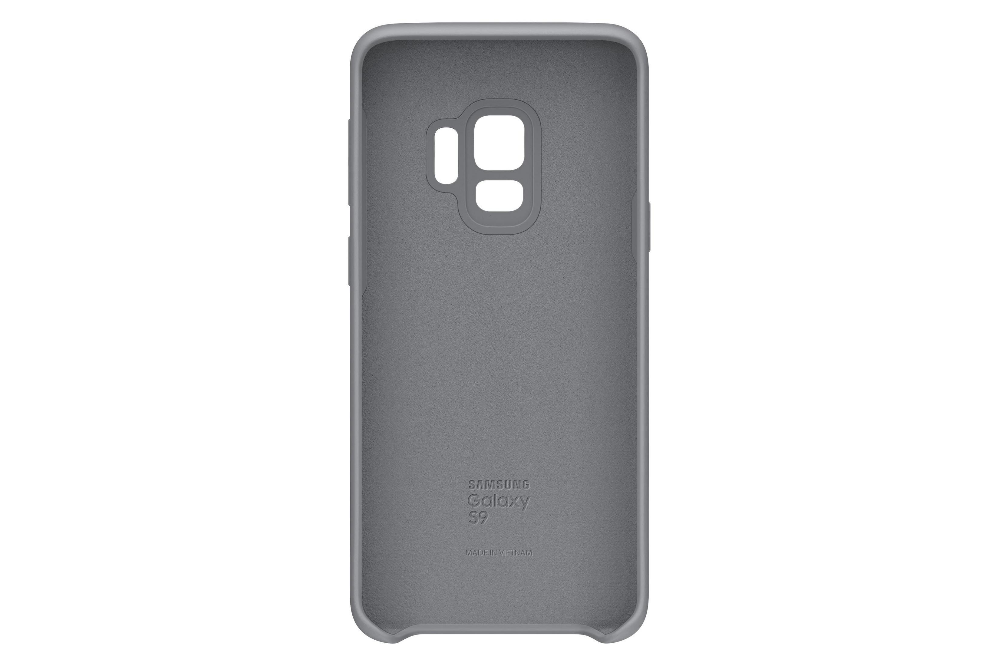 Una custodia grigia per telefono con il logo Samsung Galaxy S9 all'interno.