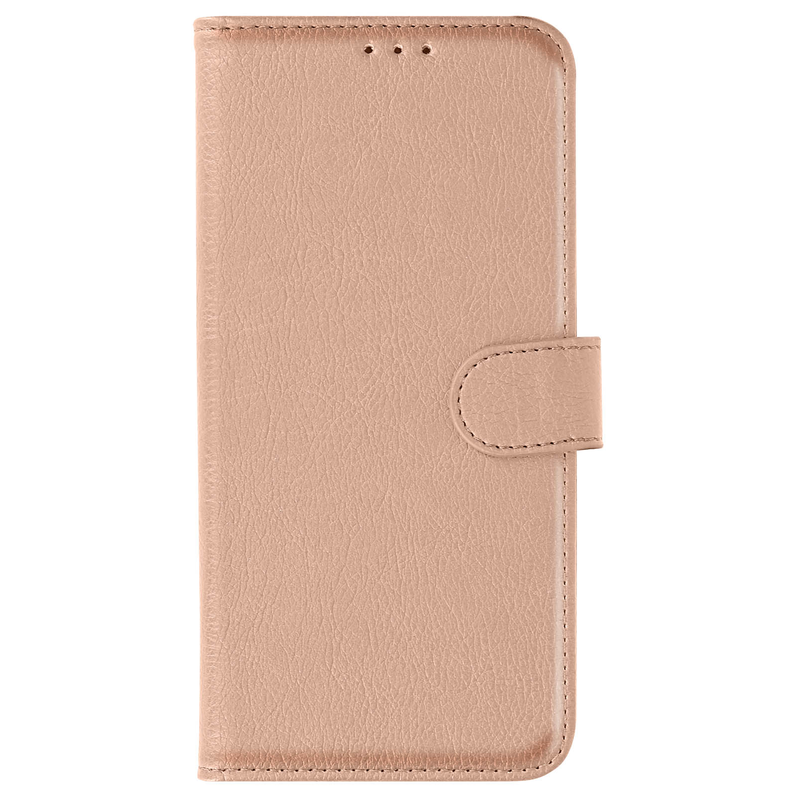 Una custodia per telefono rosa chiaro, chiusa, con chiusura magnetica.