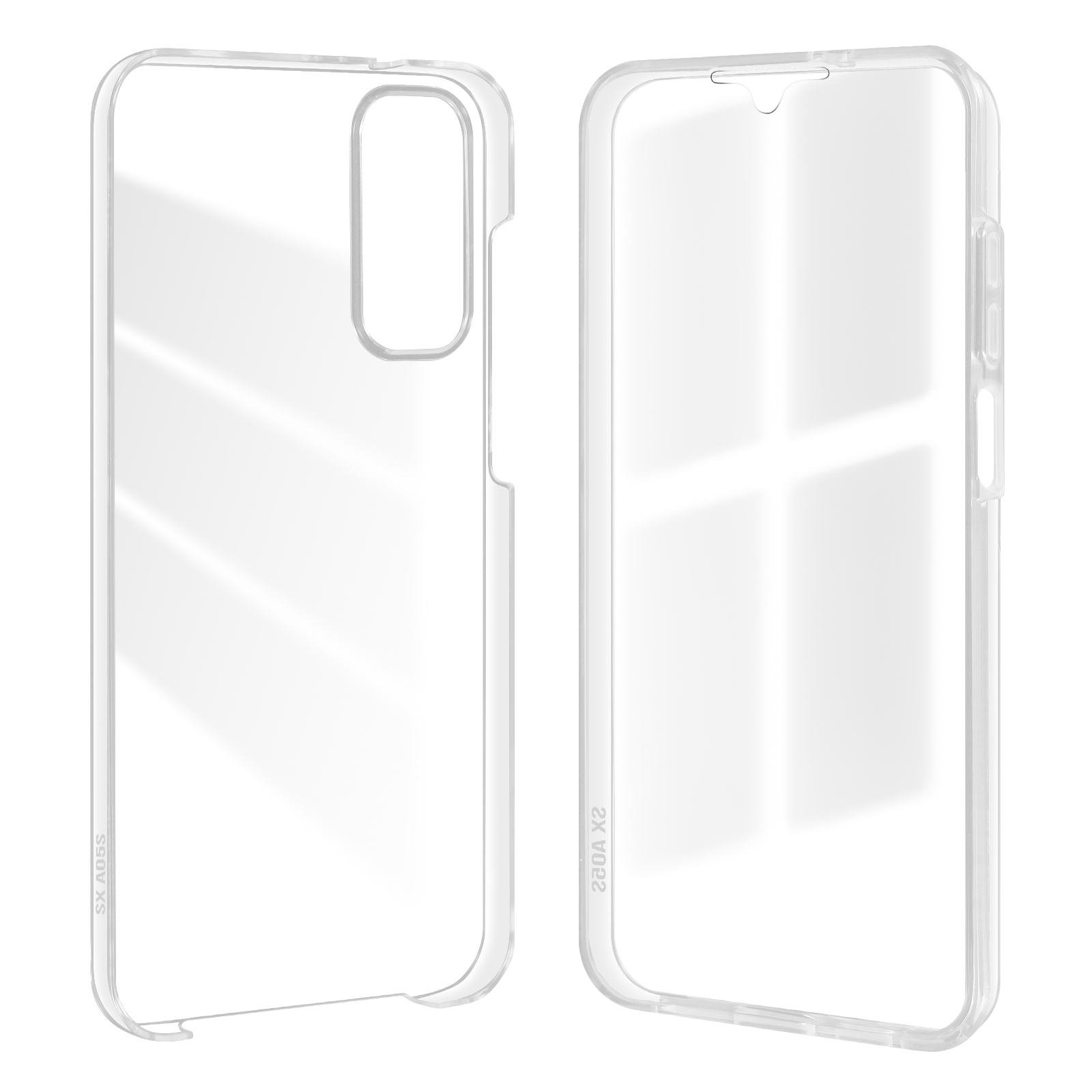 Due custodie trasparenti per telefono affiancate, un accessorio trasparente.