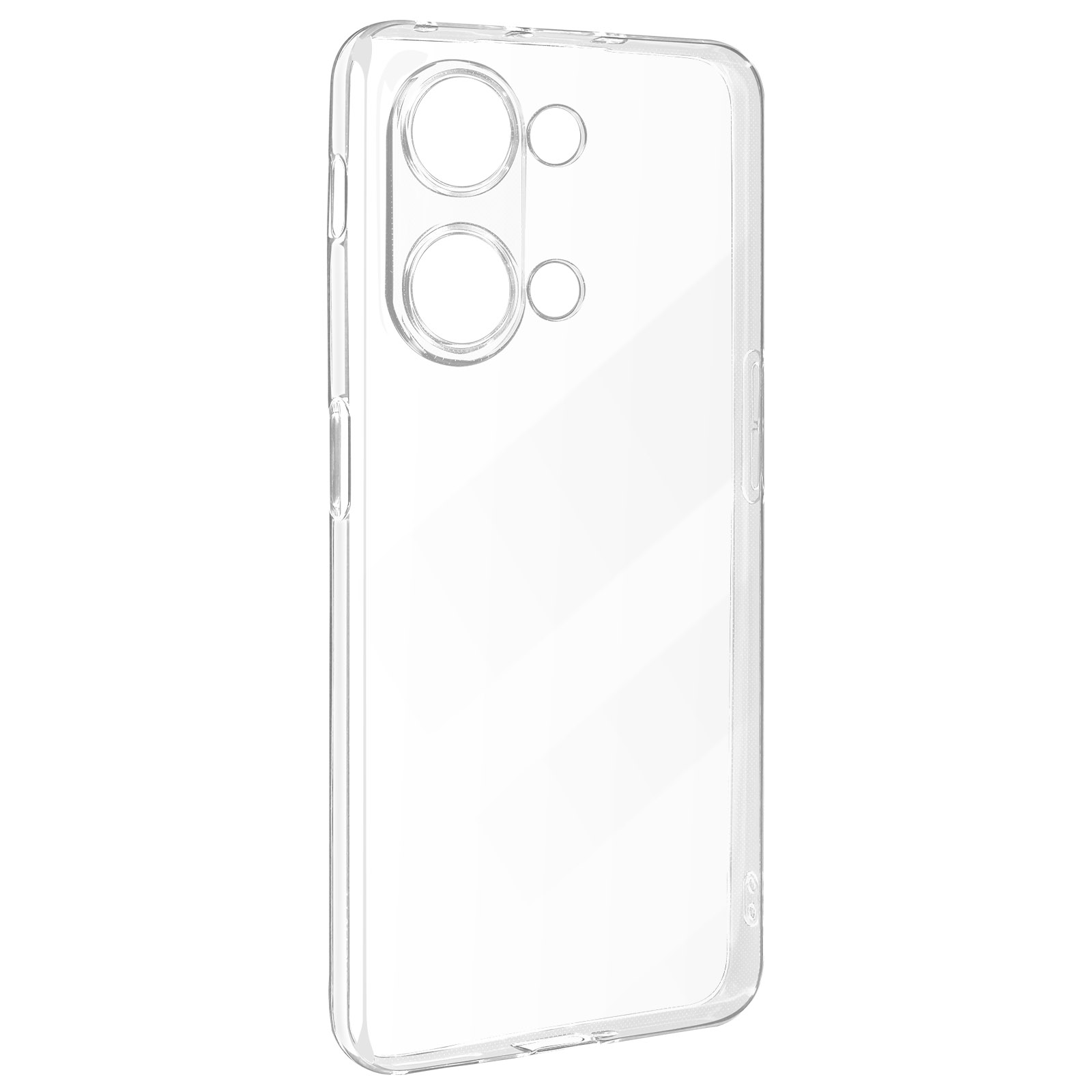 Una custodia trasparente per telefono con due ritagli per la fotocamera e un design trasparente.