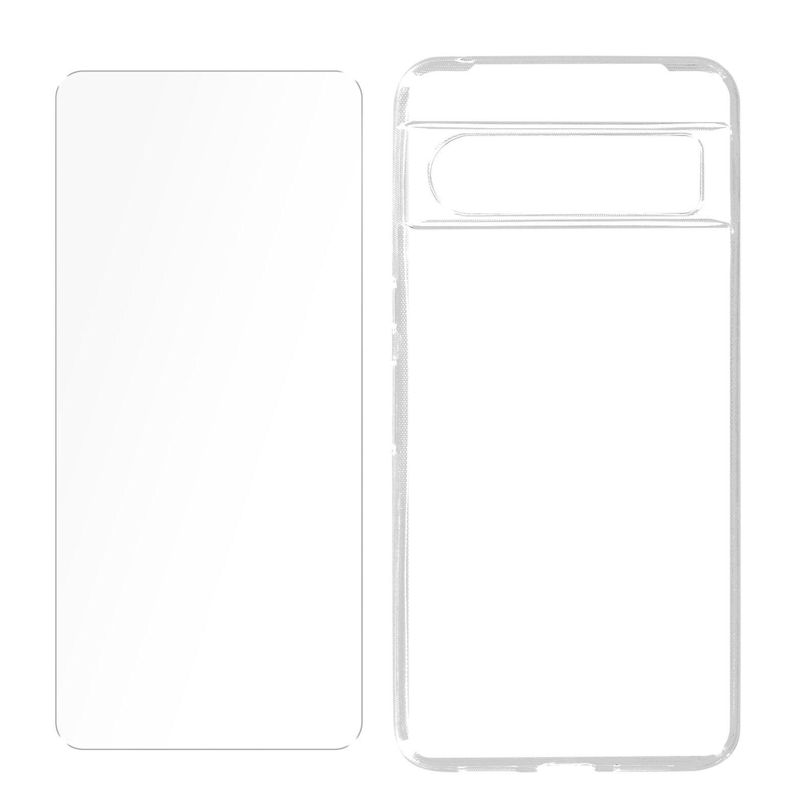Contorni di un telefono e di una protezione per lo schermo su sfondo bianco, che mostrano il dispositivo.